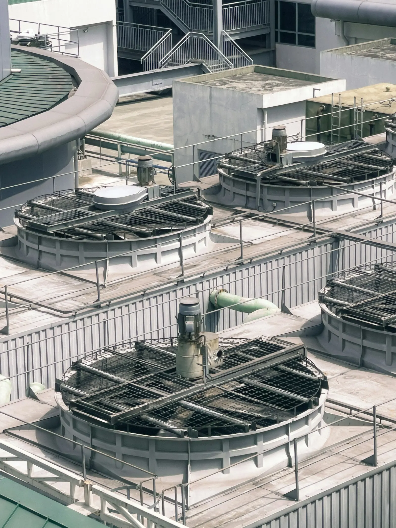 Rooftop extraction fans and mechanical plant serving a commercial kitchen
